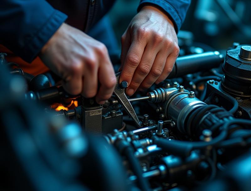 Boat engine maintenance work closeup