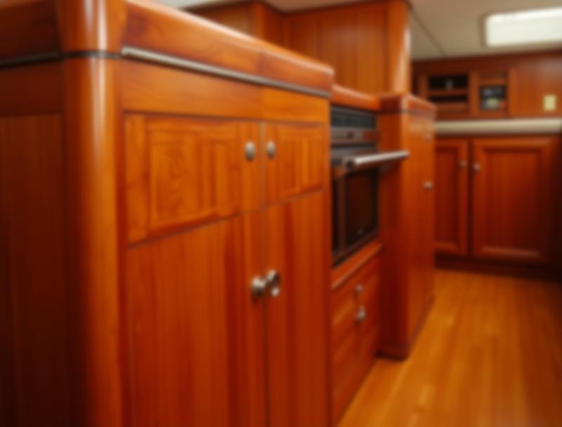 Refinished boat interior woodwork showing rich tones